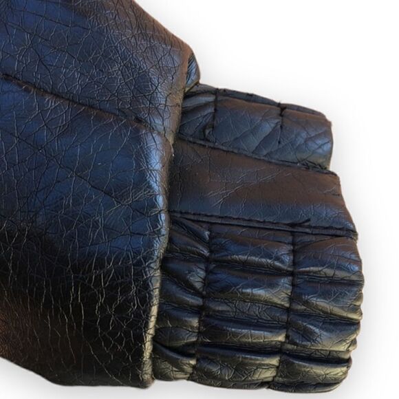 Windsor Vegan Faux Black Leather Pleated Moto Jacket - Picture 7 of 8